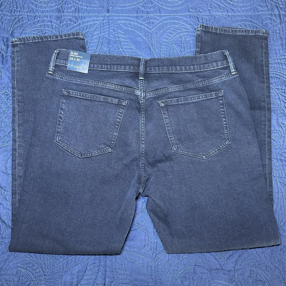 J. Crew Signature Flex Slim NWT Denim Jeans 34 x 30 New Dark Indigo Wash